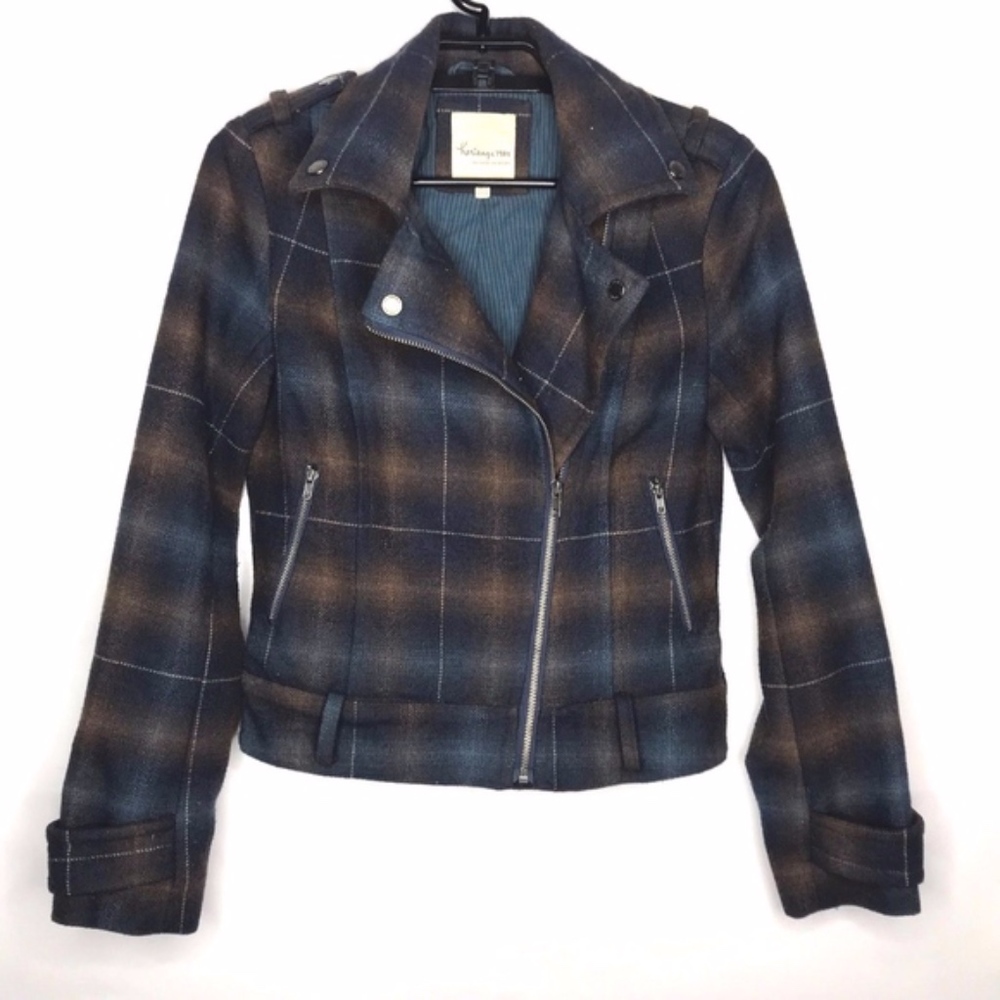 American Eagle Tartan Plaid Flannel Moto Jacket